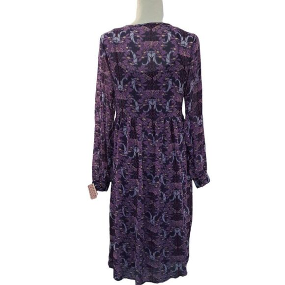 Xhilaration Women's Floral Long Sleeve Front Tie Tassel Boho Midi Dress Medium - Picture 5 of 8